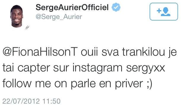 Serge Aurier son compte Twitter officiel avant la fermeture