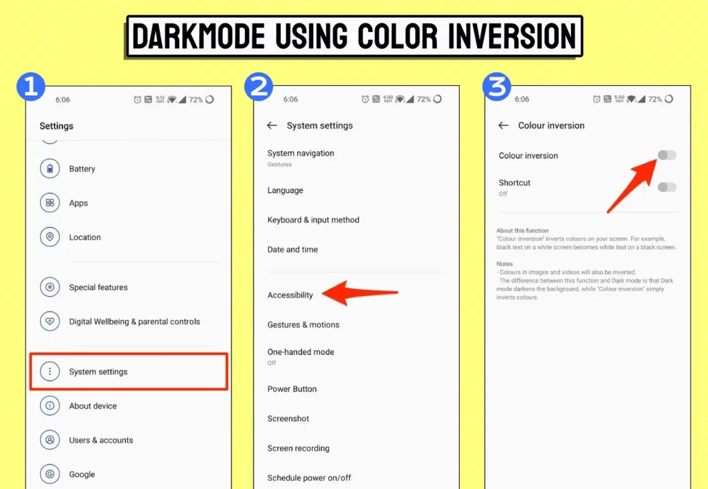 darkmode inversion couleur android snapchat