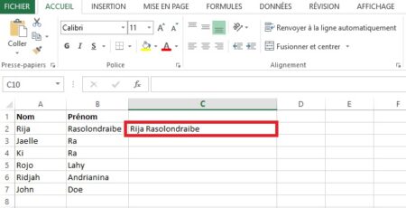 Comment combiner le texte de deux cellules Excel en une seule