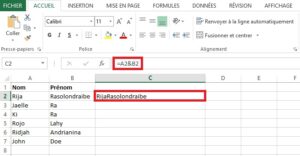 Comment combiner le texte de deux cellules Excel en une seule