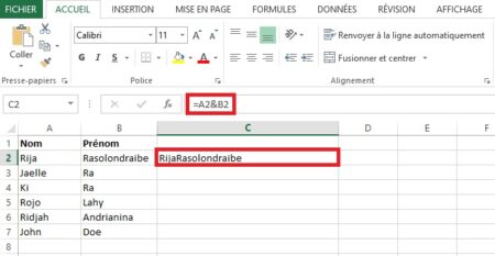 Comment combiner le texte de deux cellules Excel en une seule