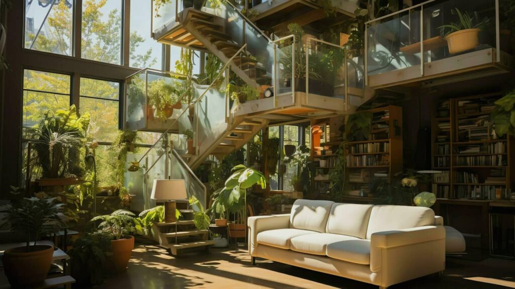 appartement style loft plantes vertes