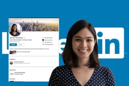 Une jeune femme améliore son profil LinkedIn.