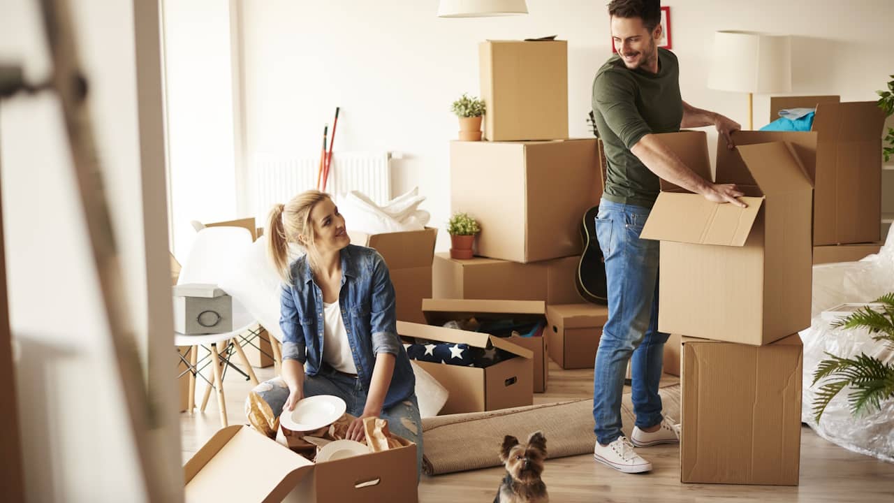 couple déménagement cartons