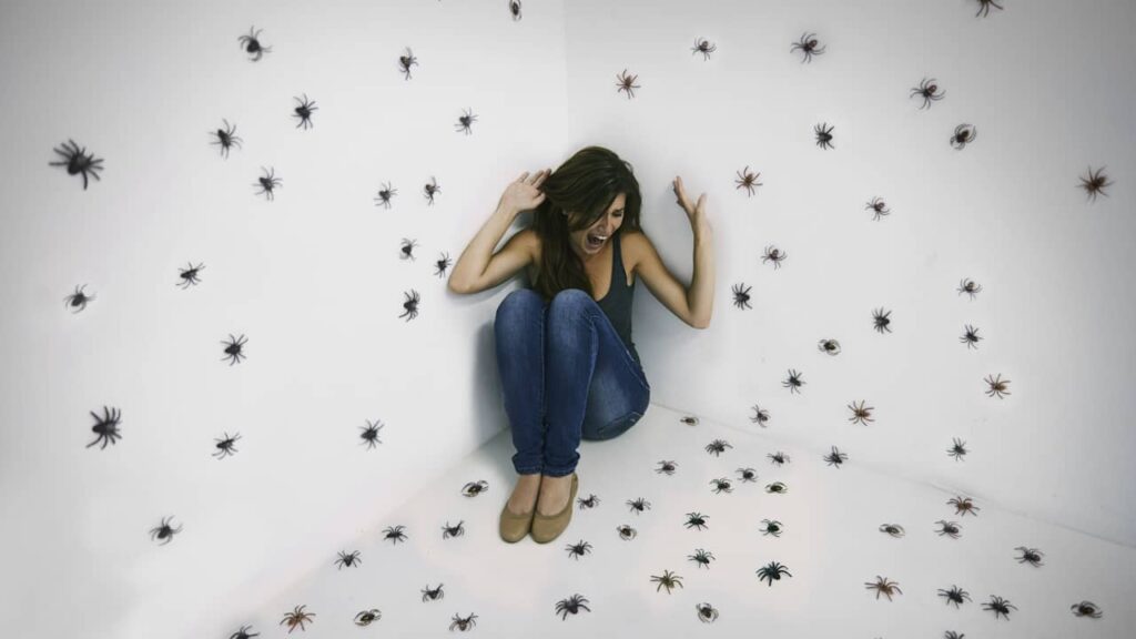Entomophobie : pourquoi certaines personnes ont une peur incontrôlable des insectes ? femme peur araignée